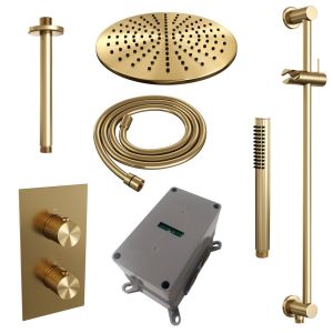 Brauer Carving 5-GG-138 thermostatische inbouw regendouche 3-weg omstelling SET 42 goud geborsteld PVD