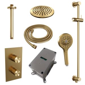 Brauer Carving 5-GG-143 thermostatische inbouw regendouche 3-weg omstelling SET 47 goud geborsteld PVD