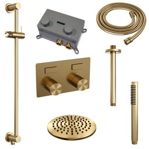 Brauer Carving 5-GG-200 thermostatische inbouw regendouche met drukknoppen SET 65 goud geborsteld PVD