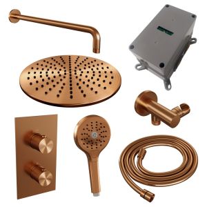 Brauer Carving 5-GK-130 thermostatische inbouw regendouche 3-weg omstelling SET 34 koper geborsteld PVD