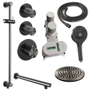 Brauer Carving 5-GM-115 thermostatische inbouw regendouche SET 19 gunmetal geborsteld PVD