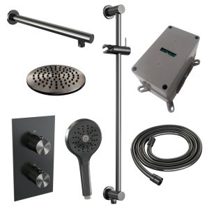 Brauer Carving 5-GM-139 thermostatische inbouw regendouche 3-weg omstelling SET 43 gunmetal geborsteld PVD