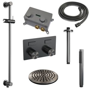 Brauer Carving 5-GM-200 thermostatische inbouw regendouche met drukknoppen SET 65 gunmetal geborsteld PVD