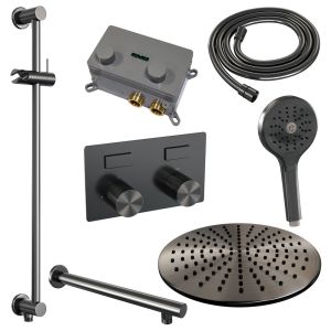 Brauer Carving 5-GM-203 thermostatische inbouw regendouche met drukknoppen SET 68 gunmetal geborsteld PVD