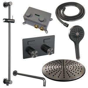 Brauer Carving 5-GM-205 thermostatische inbouw regendouche met drukknoppen SET 70 gunmetal geborsteld PVD