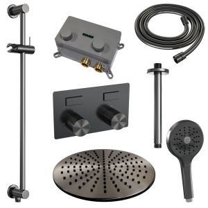 Brauer Carving 5-GM-207 thermostatische inbouw regendouche met drukknoppen SET 72 gunmetal geborsteld PVD
