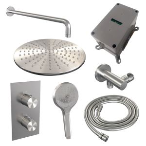 Brauer Carving 5-NG-130 thermostatische inbouw regendouche 3-weg omstelling SET 34 RVS geborsteld PVD