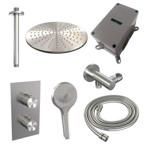 Brauer Carving 5-NG-132 thermostatische inbouw regendouche 3-weg omstelling SET 36 RVS geborsteld PVD