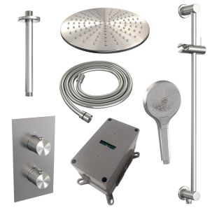 Brauer Carving 5-NG-144 thermostatische inbouw regendouche 3-weg omstelling SET 48 RVS geborsteld PVD