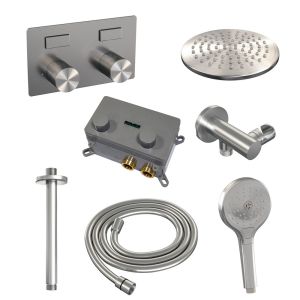 Brauer Carving 5-NG-194 thermostatische inbouw regendouche met drukknoppen SET 59 RVS geborsteld PVD