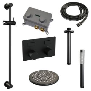 Brauer Carving 5-S-200 thermostatische inbouw regendouche met drukknoppen SET 65 mat zwart