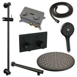 Brauer Carving 5-S-203 thermostatische inbouw regendouche met drukknoppen SET 68 mat zwart