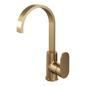 Brauer Edition 5-GG-003-S1 hoge opbouw wastafelmengkraan met draaibare platte uitloop model C goud geborsteld PVD