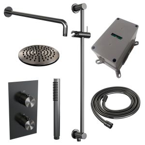 Brauer Edition 5-GM-062 thermostatische inbouw regendouche 3-weg omstelling SET 39 gunmetal geborsteld PVD