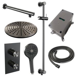 Brauer Edition 5-GM-071 thermostatische inbouw regendouche 3-weg omstelling SET 44 gunmetal geborsteld PVD
