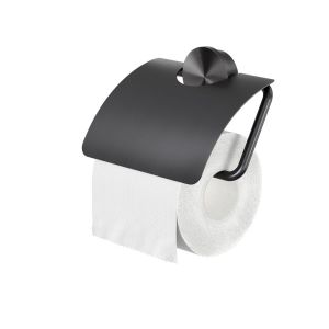 Geesa Opal Brushed Metal Black 917208-09 toiletrolhouder met klep zwart metaal geborsteld