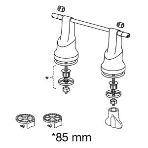 Pressalit Dania - Ergosit T9802 scharnier met doorlopende pen, 50mm verhoogd