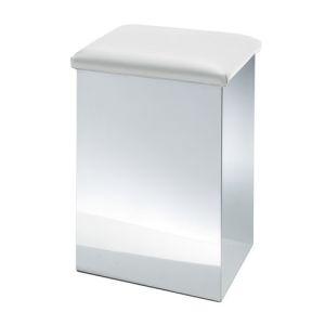 Decor Walther 0506450 CASE HK 1 KW wasmand/ hocker 50x32x32cm RVS gepolijst/ kunstleder wit
