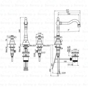 Fima Carlo Frattini Elizabeth F5081SN 3 gats wastafelkraan 2-greeps geborsteld nikkel
