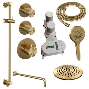Brauer Carving 5-GG-117 thermostatische inbouw regendouche SET 21 met 20 cm goud geborsteld PVD