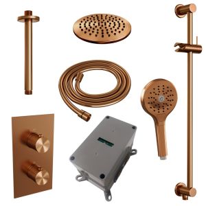 Brauer Carving 5-GK-143 thermostatische inbouw regendouche 3-weg omstelling SET 47 koper geborsteld PVD