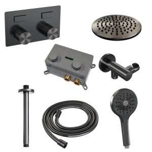 Brauer Carving 5-GM-194 thermostatische inbouw regendouche met drukknoppen SET 59 gunmetal geborsteld PVD
