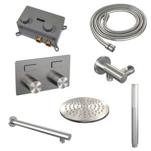 Brauer Carving 5-NG-184 thermostatische inbouw regendouche met drukknoppen SET 49 RVS geborsteld PVD
