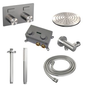 Brauer Carving 5-NG-188 thermostatische inbouw regendouche met drukknoppen SET 53 RVS geborsteld PVD