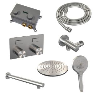 Brauer Carving 5-NG-190 thermostatische inbouw regendouche met drukknoppen SET 55 RVS geborsteld PVD
