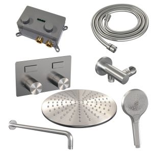 Brauer Carving 5-NG-193 thermostatische inbouw regendouche met drukknoppen SET 58 RVS geborsteld PVD