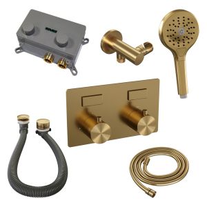 Brauer Edition 5-GG-209 thermostatische inbouw badkraan met drukknoppen SET 04 goud geborsteld PVD