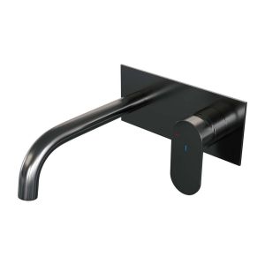 Brauer Edition 5-GM-004-B3 inbouw wastafelmengkraan met gebogen uitloop en afdekplaat model C1 gunmetal geborsteld PVD