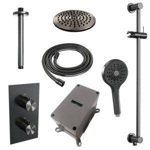 Brauer Edition 5-GM-072 thermostatische inbouw regendouche 3-weg omstelling SET 47 gunmetal geborsteld PVD