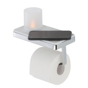 Geesa Frame 918889-02 toiletrolhouder met planchet en (LED-licht) houder chroom/ wit