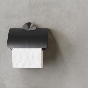 Geesa Opal Brushed Metal Black 917208-09 toiletrolhouder met klep zwart metaal geborsteld