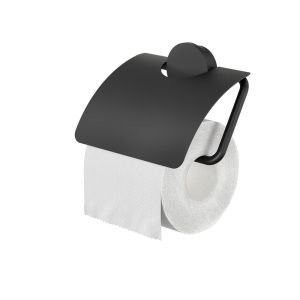 Geesa Opal Black 917208-06 toiletrolhouder met klep zwart
