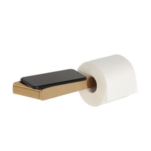 Geesa Shift Gold Brushed 919924-07 toiletrolhouder zonder klep met planchet geborsteld goud