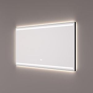 Hipp Design SPV 7010 BL KW spiegel in mat zwart met 2 horizontale LED banen en indirecte LED verlichting rondom 80x70x3cm