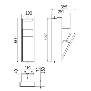 Inda MY Secret A8086AMP inbouwnis met toiletrolhouder en toiletborstelgarnituur 190x660mm mat perla