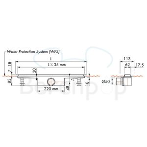 Easy Drain Compact 50 TAF EDCOMTAF130050 douchegoot 130cm zijuitloop