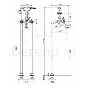 Fima Carlo Frattini Elizabeth F50844OR vrijstaande badkraan 2-greeps met garnituur goud