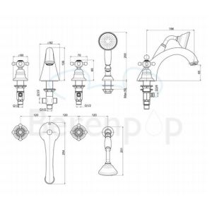 Fima Carlo Frattini Elizabeth F5094BR badrandkraan 4-gats met inzinkbaar garnituur brons