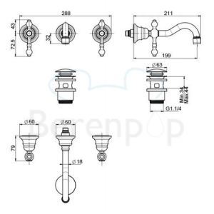 Fima Carlo Frattini Epoque F5051L5CR 3-gats wandwastafelkraan 2-greeps uitloop 20cm chroom