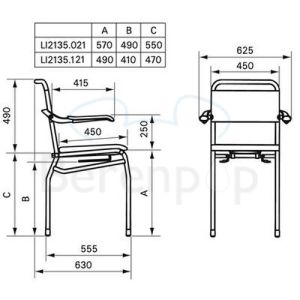 Handicare (Linido) LI2135021402 douche-/ toiletstoel (zithoogte 610mm) RVS gecoat wit