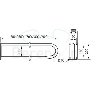 Handicare (Linido) LI2601050402 vaste toiletbeugel 500 mm RVS gecoat wit