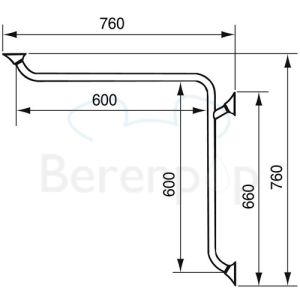 Handicare (Linido) LI2611015211 horizontale hoekwandbeugel Ergogrip 600x600mm RVS gepolijst (antraciete afdekkappen)