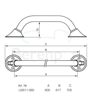Handicare (Linido) LI2611060211 wandbeugel Ergogrip 600mm RVS gepolijst (antraciete afdekkappen)