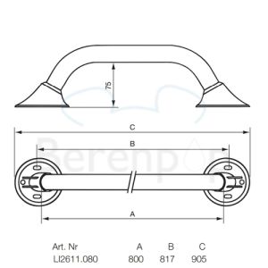 Handicare (Linido) LI2611080102 wandbeugel Ergogrip 800mm staal gecoat wit