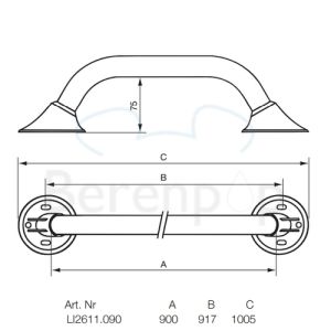 Handicare (Linido) LI2611090402 wandbeugel Ergogrip 900mm RVS gecoat wit