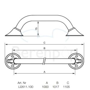 Handicare (Linido) LI2611100402 wandbeugel Ergogrip 1000mm RVS gecoat wit